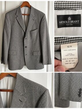 Arnold Brant Men’s Cashmere Blazer 42R Houndstooth Vintage Classic